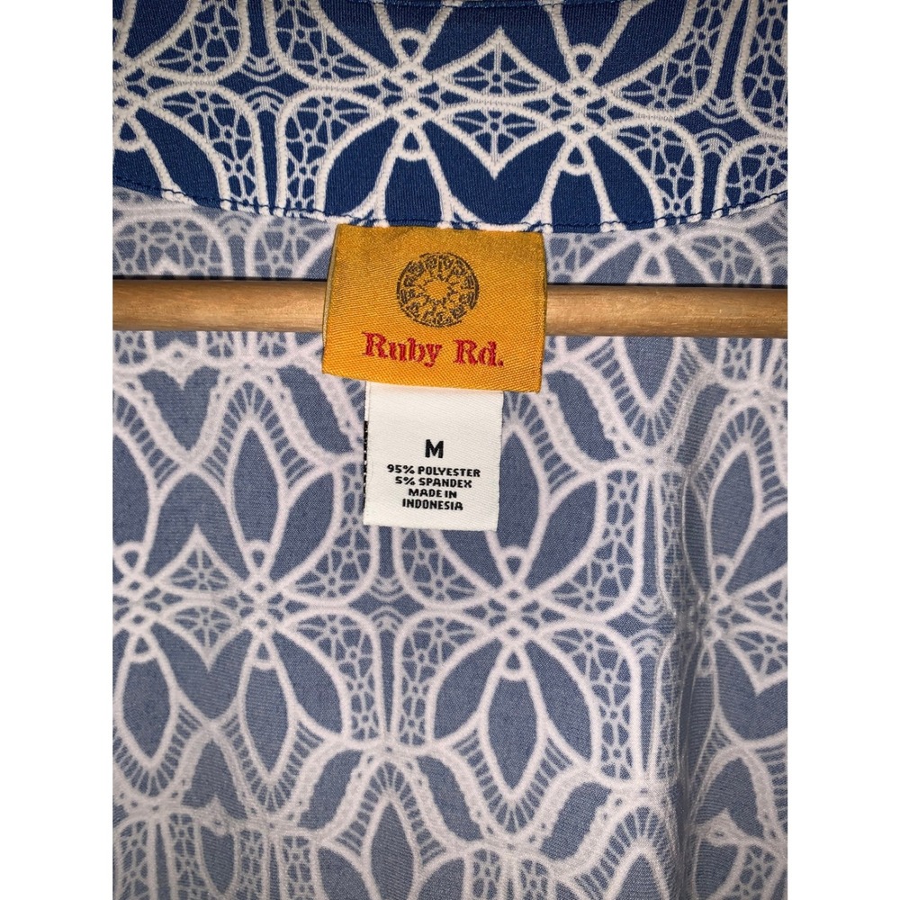 Ruby Rd Blue White Geometric Pattern Open Front 3… - image 2
